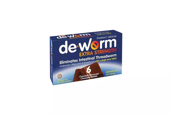 De-Worm Extra Strength 500mg Chocolate Flavoured - 6 chewable tablets
